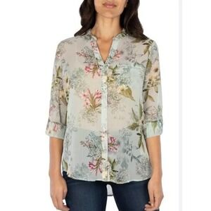 EUC Kut From The Kloth Floral Sheer Long Sleeve Button Up Jasmine Blouse Size S